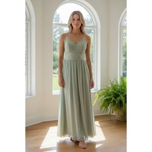 Azazie Lace Chiffon Maxi Bridesmaid Dress Gown Open Back Crystal Detail C